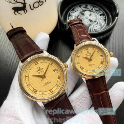 Best Copy Omega De Ville Couple Watch Gold Dial 40mm & 28mm